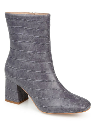 JOURNEE COLLECTION Womens Gray Crocodile Padded Trevi Square Toe Block Heel Zip-Up Booties 5.5 M