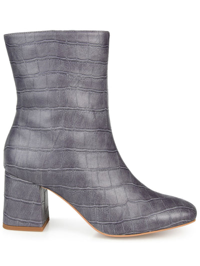 JOURNEE COLLECTION Womens Gray Crocodile Padded Trevi Square Toe Block Heel Zip-Up Booties 5.5 M