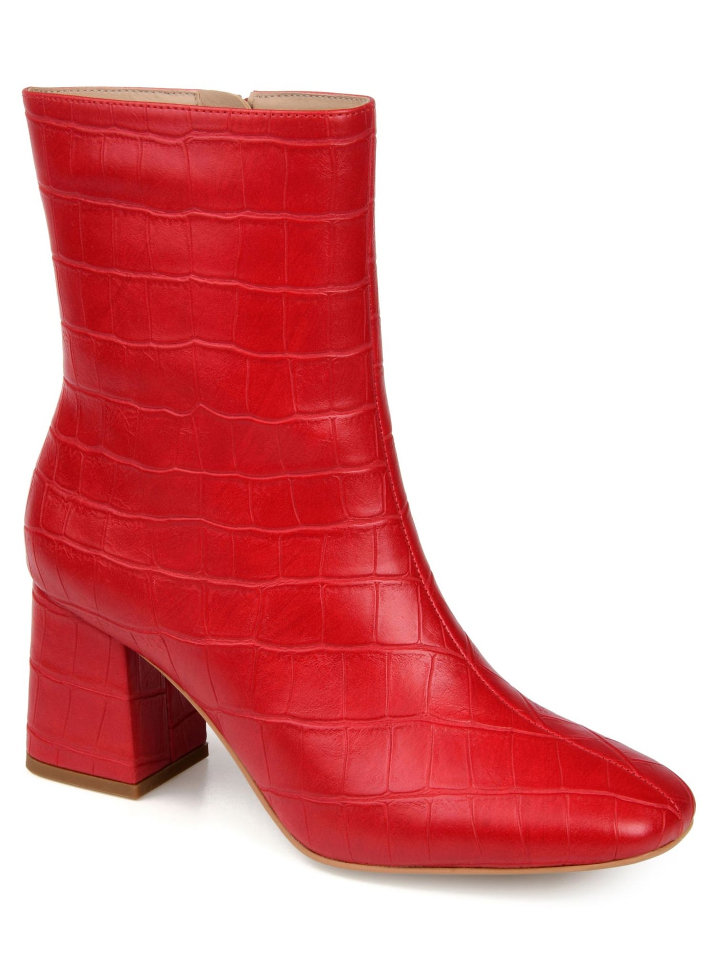 JOURNEE COLLECTION Womens Red Crocodile Padded Trevi Square Toe Block Heel Zip-Up Dress Booties 7.5 M