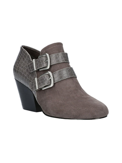 BELLA-VITA Womens Gray Mixed Material Buckle Accent Cushioned Round Toe Block Heel Zip-Up Booties 9