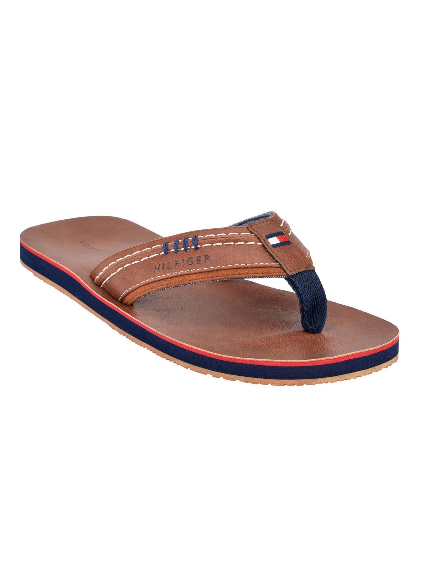 TOMMY HILFIGER Mens Brown Colorblock Padded Destino Round Toe Slip On Flip Flop Sandal 7 M