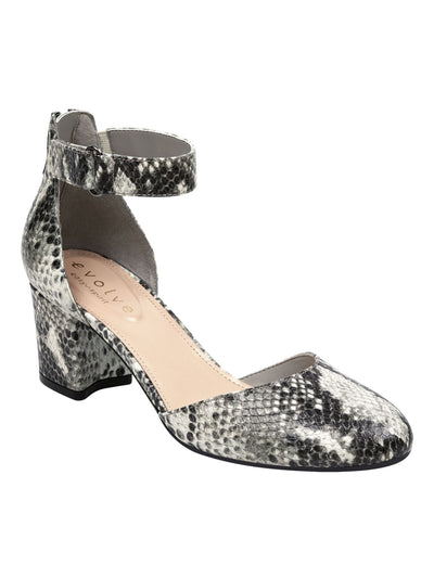 EASY SPIRIT EVOLVE Womens Gray Snake Print Cushioned Slip Resistant Crystal Round Toe Block Heel Buckle Leather Dress Pumps Shoes 6.5