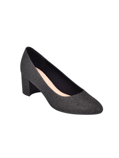EVOLVE Womens Black Glitter Padded Robin Almond Toe Block Heel Slip On Dress Pumps Shoes 9 W
