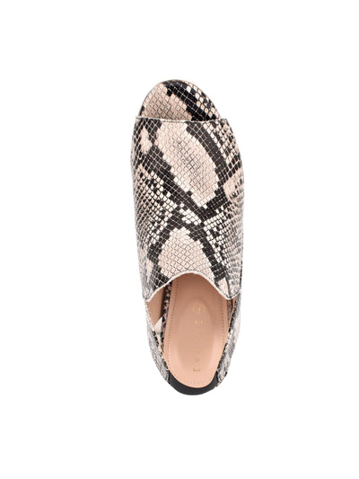 EVOLVE Womens Beige Snake Skin Print Padded Stretch Hale Round Toe Block Heel Slip On Leather Dress Sandals Shoes 9 W