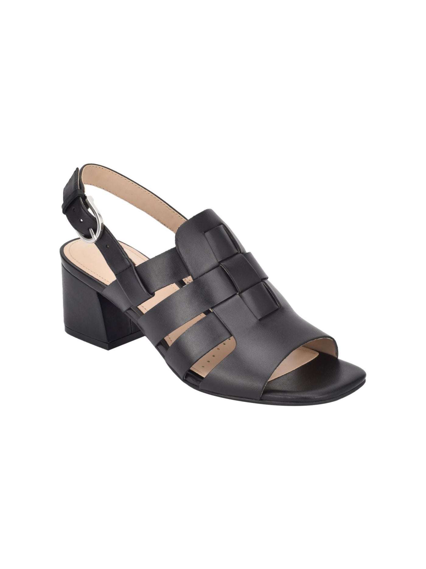 EVOLVE Womens Black Slip Resistant Cushioned Mona Open Toe Block Heel Buckle Dress Sandals Shoes 8