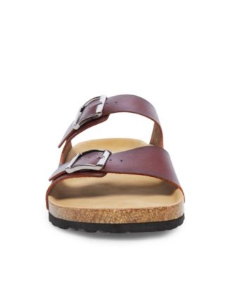 MADDEN Mens Brown Adjustable Padded Tafted Open Toe Buckle Slide Sandals Shoes M