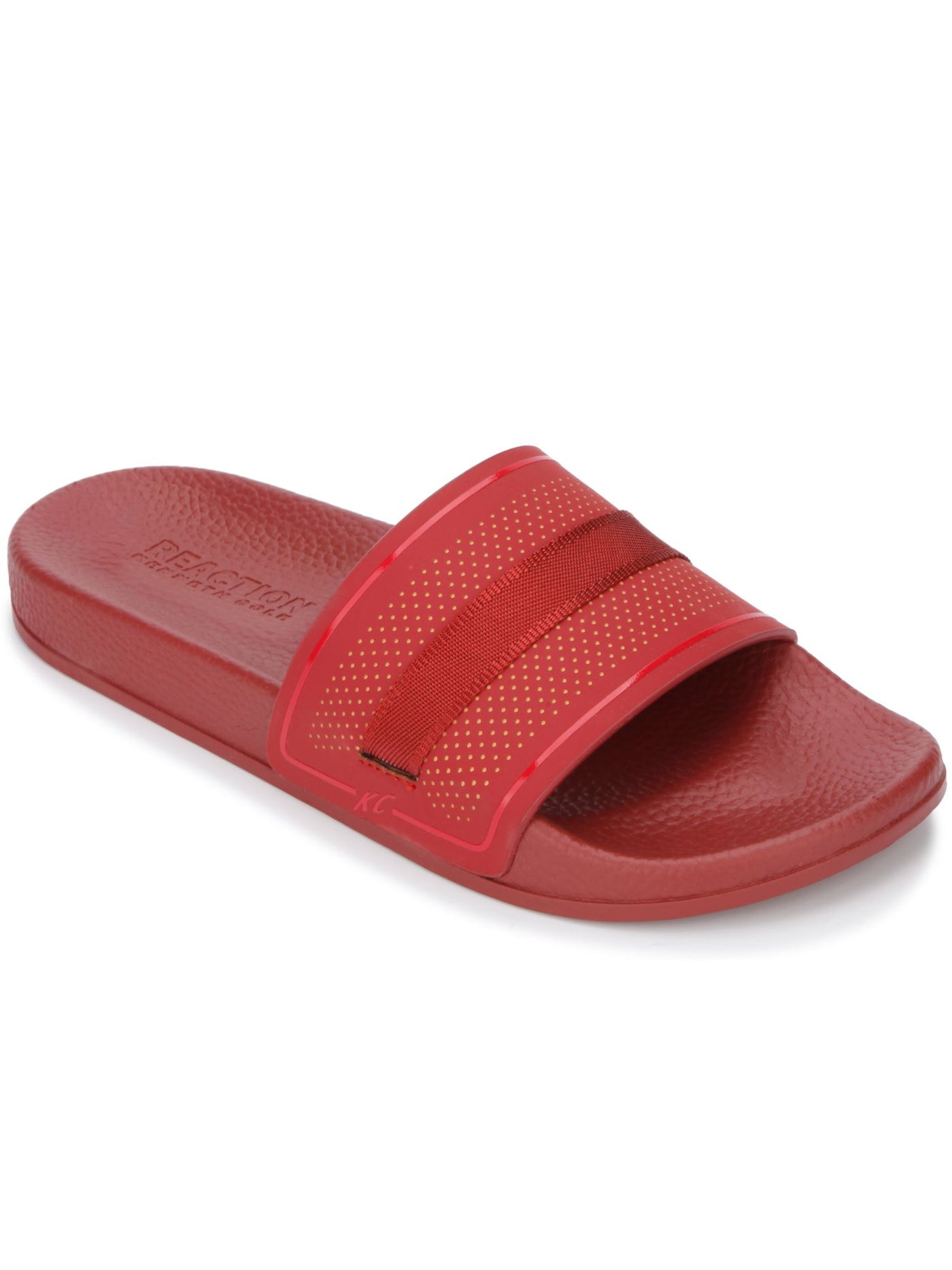 REACTION KENNETH COLE Mens Red Mixed Media Contoured Footbed Perforated Screen Open Toe Slip On Slide Sandals Shoes 9 M
