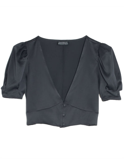 DANIELLE BERNSTEIN Womens Black Short Sleeve V Neck Crop Top XL