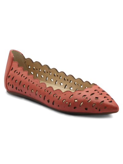 ADRIENNE VITTADINI Womens Orange Laser Cut Scalloped Padded Forst Pointed Toe Slip On Flats 9.5 M