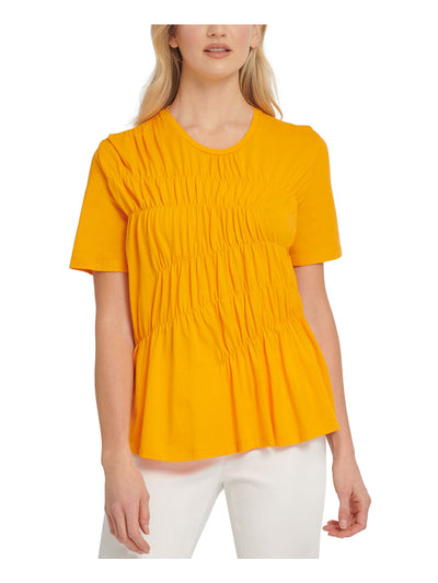 DKNY Womens Ruched Short Sleeve Crew Neck Top