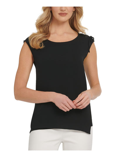 DKNY Womens Black Stretch Sleeveless Scoop Neck Wear To Work Blouse XS