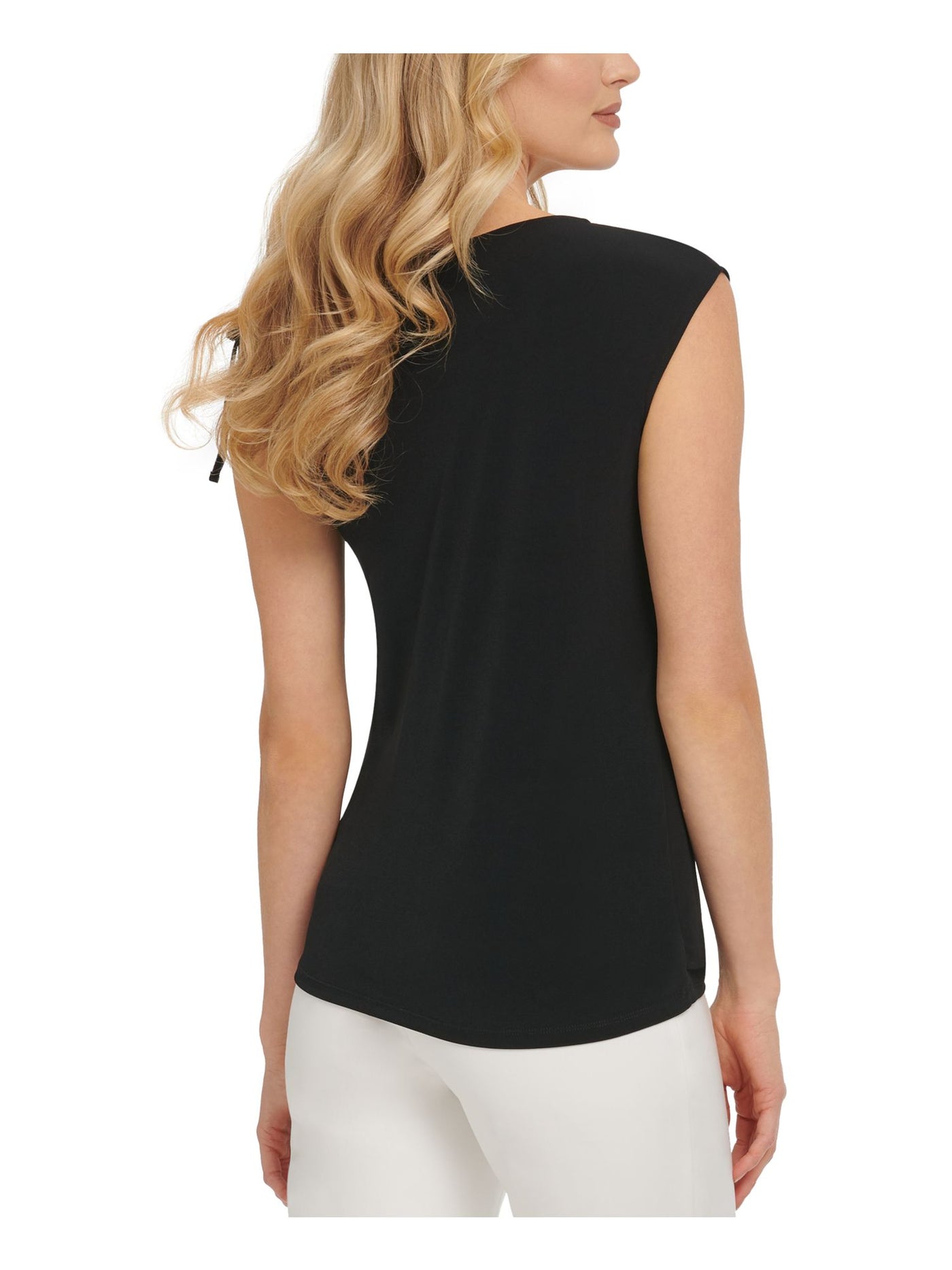 DKNY Womens Black Stretch Sleeveless Scoop Neck Wear To Work Blouse XS