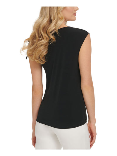 DKNY Womens Black Stretch Sleeveless Scoop Neck Wear To Work Blouse XS