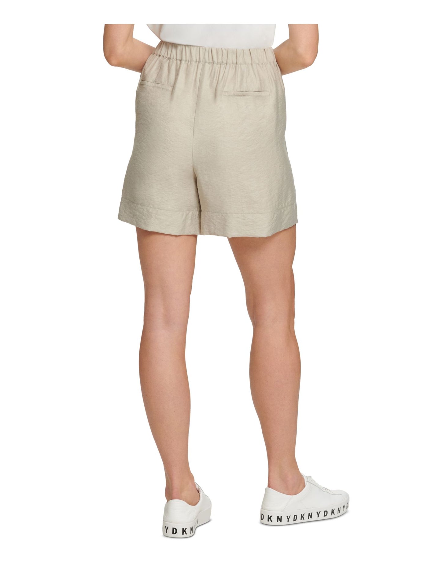 DKNY Womens Beige Pocketed Zippered Tie-waist High Waist Shorts L