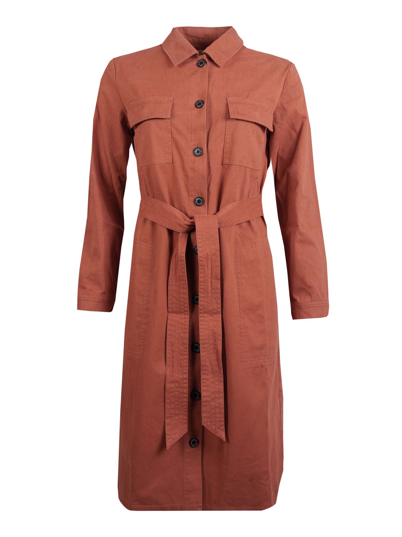 BARBOUR Womens Brown Tie Long Sleeve Collared Midi Shirt Dress 6