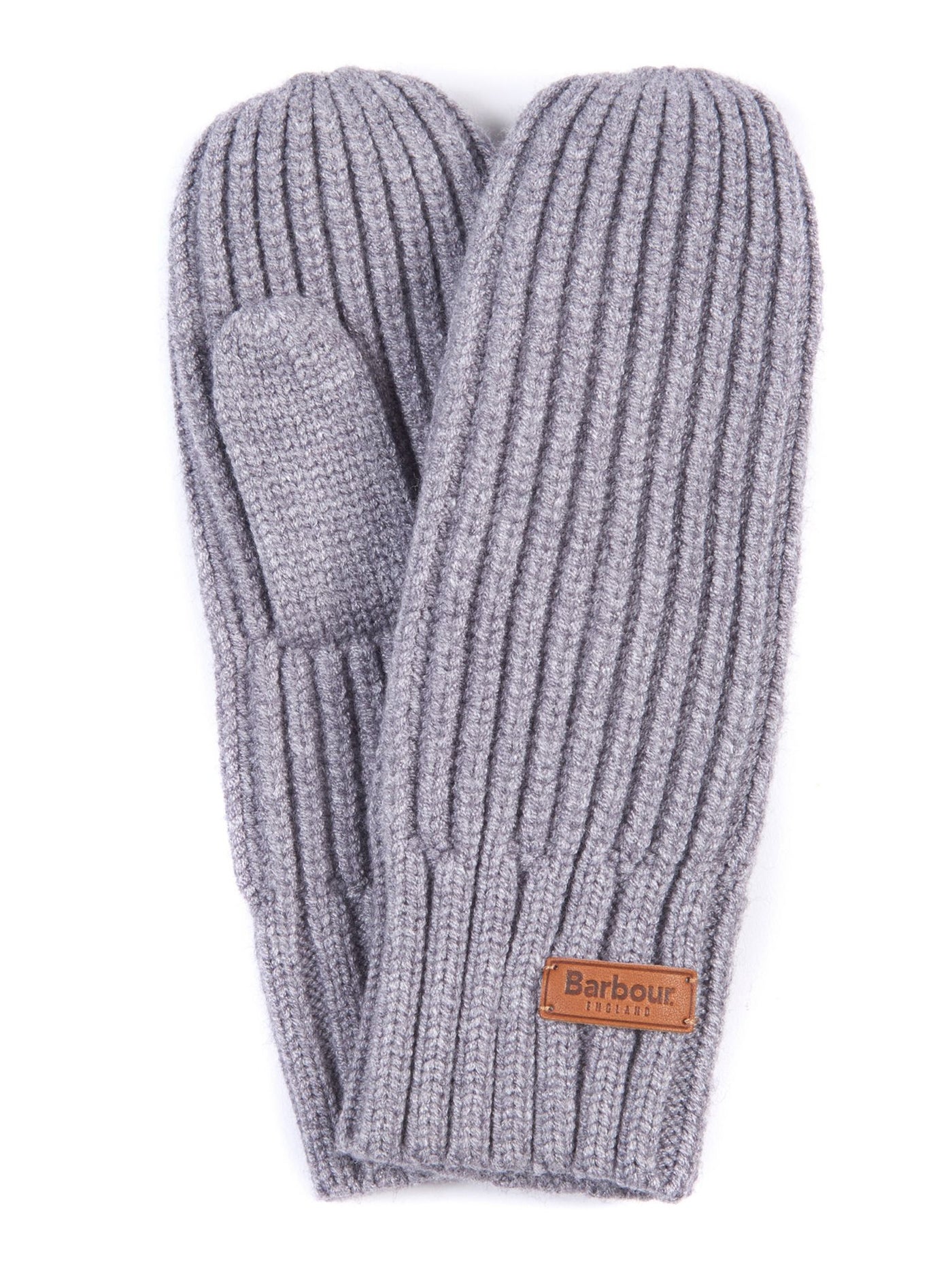 BARBOUR Womens Gray Heather Fitted Pom Pom Mittens Included Ribbed Whitlaw Beanie Hat Cap