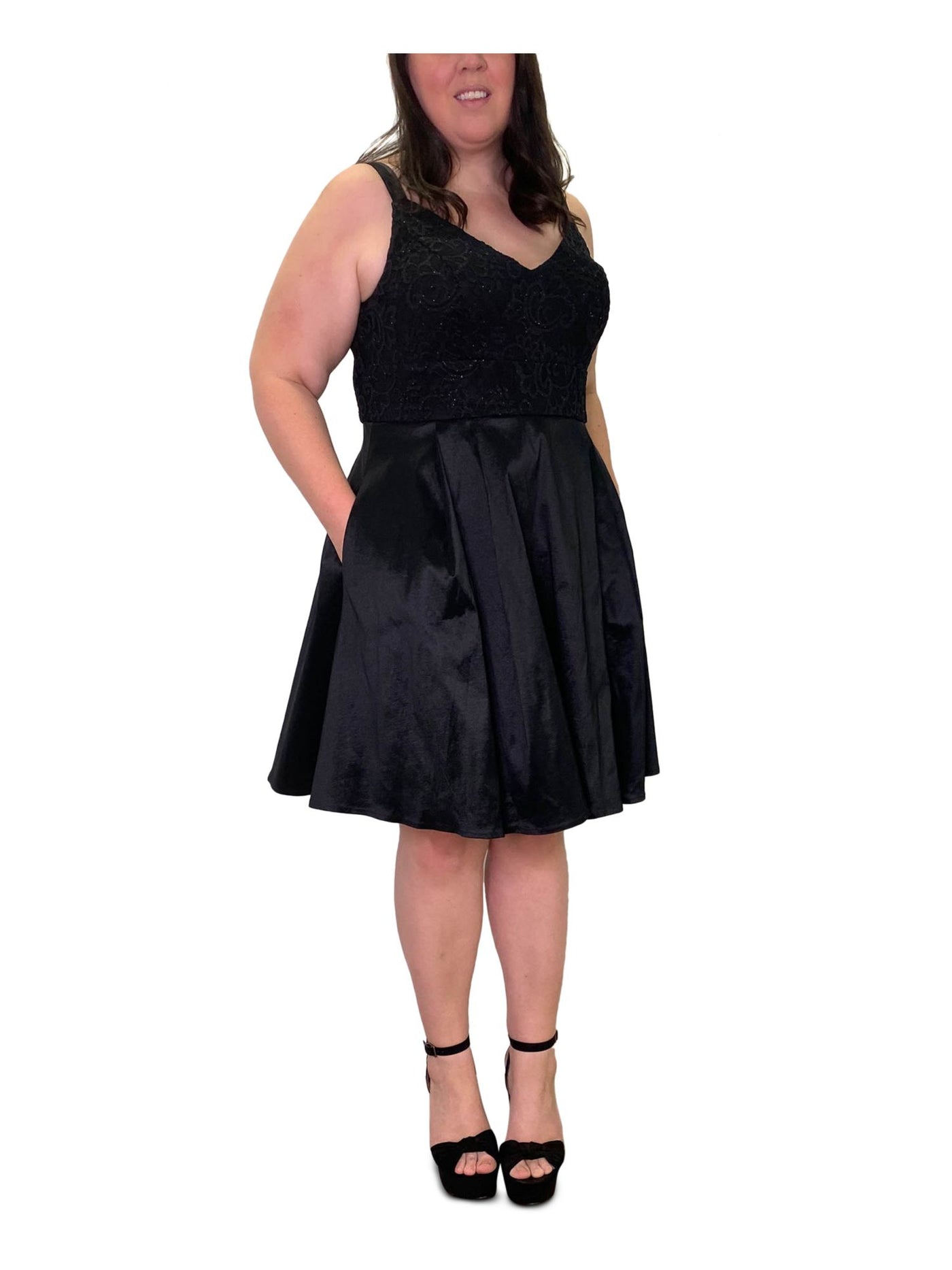emerald sundae black dress Emerald Sundae Womens Black Sleeveless Knee Length Fit + Flare Dress Juniors 24