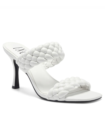 INC Womens White Braided Padded Lyra Square Toe Stiletto Slip On Heeled Sandal 10 M