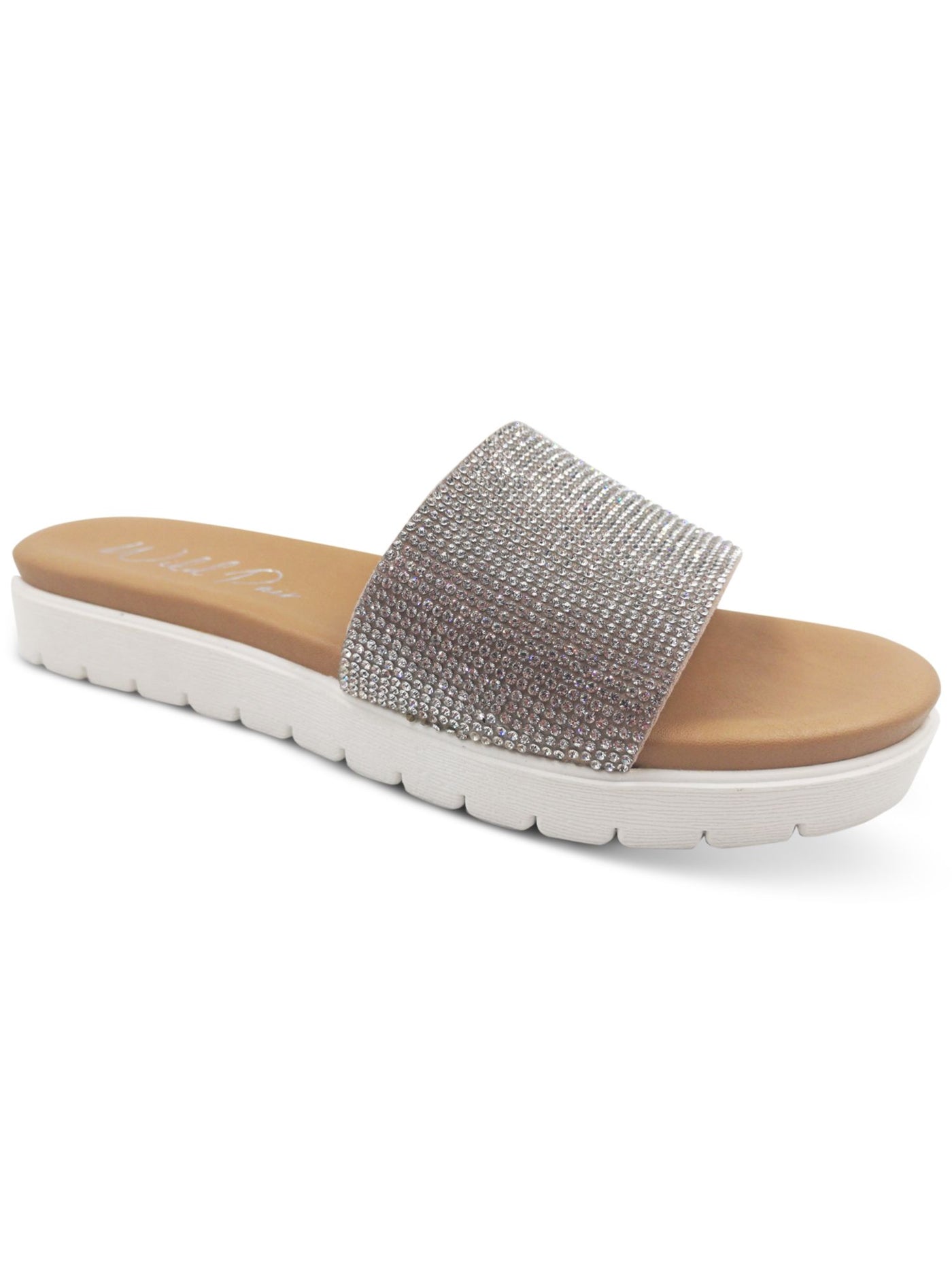 WILD PAIR Womens Silver Stone Embellishment Safirah Round Toe Slip On Slide Sandals Shoes 6 M
