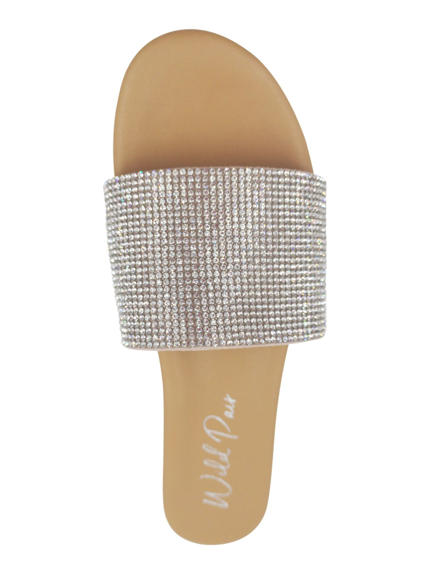 WILD PAIR Womens Silver Stone Embellishment Safirah Round Toe Slip On Slide Sandals Shoes 8.5 M