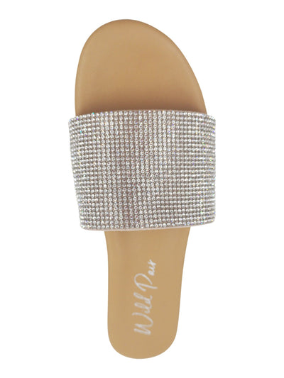WILD PAIR Womens Silver Stone Embellishment Safirah Round Toe Slip On Slide Sandals Shoes 8.5 M