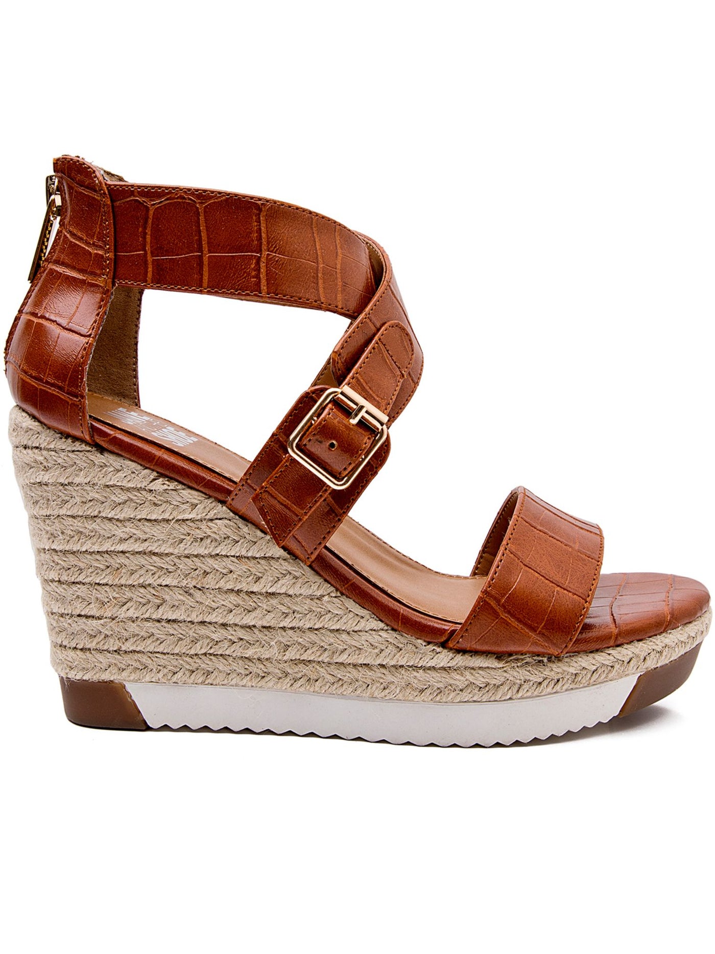 JANE AND THE SHOE Womens Brown Crocodile 1 Platform Buckle Accent Strappy Irma Round Toe Wedge Zip-Up Espadrille Shoes 8.5