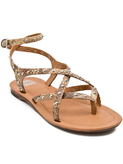 JANE AND THE SHOE Womens Beige Snake Print Cushioned Adjustable Strap Thea Round Toe Buckle Thong Sandals Shoes 7.5