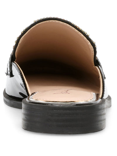 BETSEY JOHNSON Womens Black Mixed Media Metallic Comfort Markerr Almond Toe Block Heel Slip On Mules 7 M