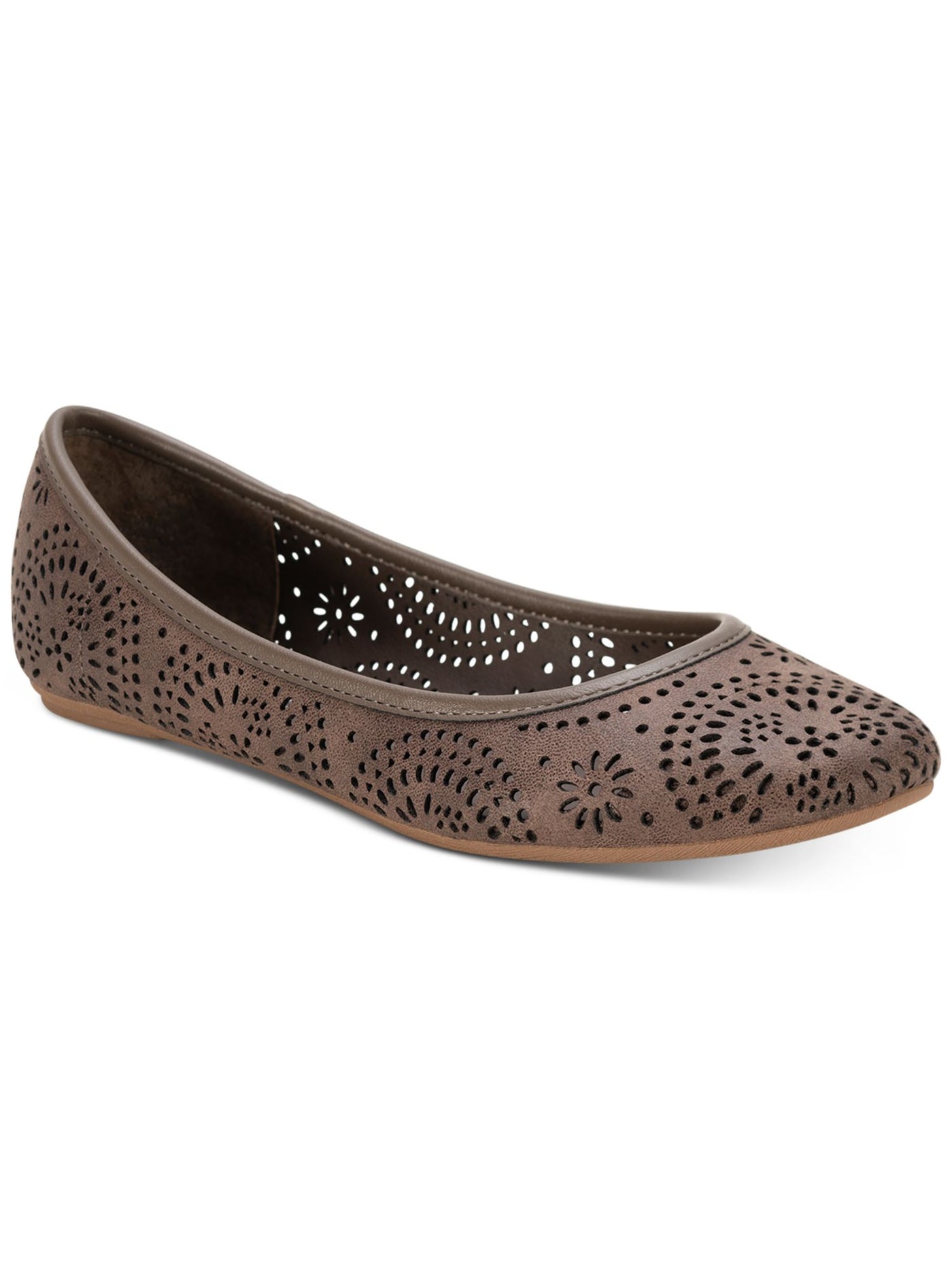 SUN STONE Womens Taupe Brown Patterned Perforated Padded Breathable Sophia Round Toe Slip On Flats Shoes 5.5 M