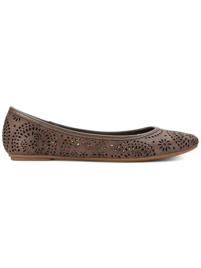 SUN STONE Womens Taupe Brown Patterned Perforated Padded Breathable Sophia Round Toe Slip On Flats Shoes 5.5 M