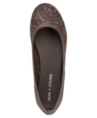 SUN STONE Womens Taupe Brown Patterned Perforated Padded Breathable Sophia Round Toe Slip On Flats Shoes 6 M