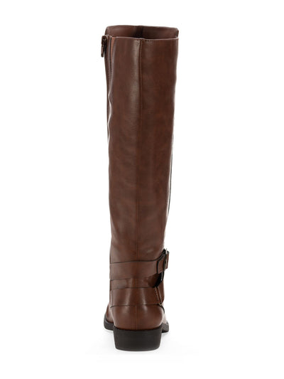 STYLE & COMPANY Womens Brown Stretch Gore Buckle Accent Padded Madixe Round Toe Block Heel Zip-Up Riding Boot 5 M