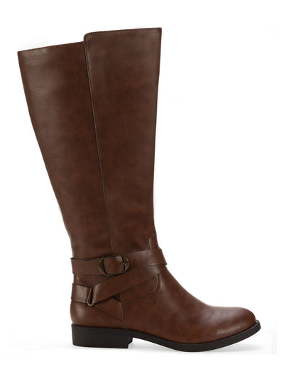 STYLE & COMPANY Womens Brown Stretch Gore Buckle Accent Padded Madixe Round Toe Block Heel Zip-Up Riding Boot M