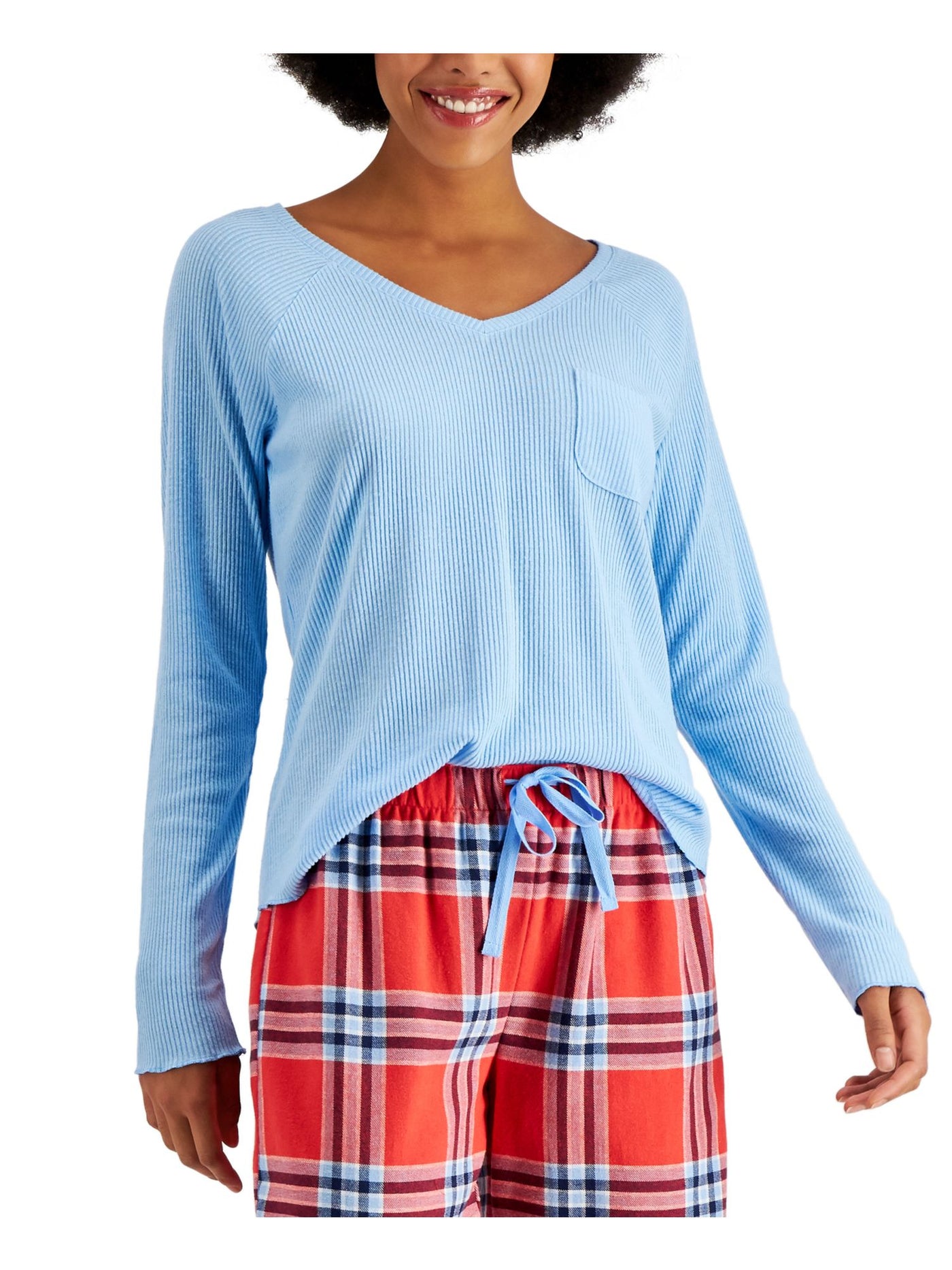 JENNI INTIMATES Intimates Light Blue Chest Pocket Long Raglan Sleeves Sleep Shirt Pajama Top XL