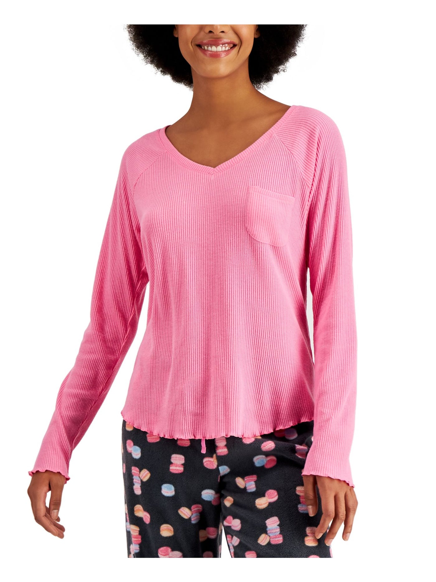 JENNI Intimates Pink Chest Pocket Sleep Shirt Pajama Top XS