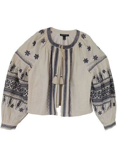 INC Womens Ivory Patterned Open Cardigan Top S