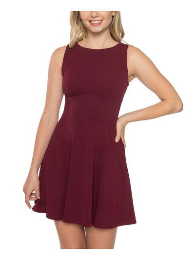 B DARLIN Womens Burgundy Stretch Zippered Darted Bow-back Tie Lined Sleeveless Round Neck Short Party Fit + Flare Dress 13\14