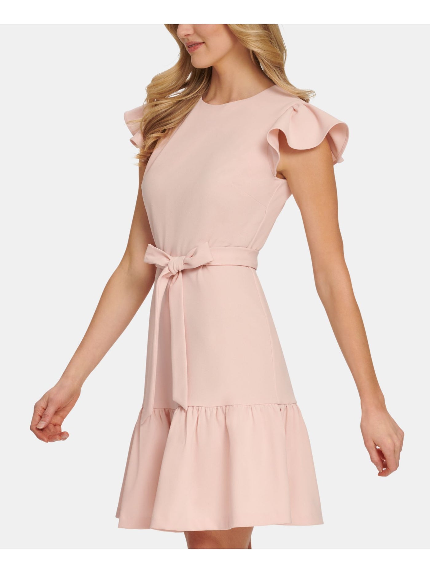 DKNY Womens Pink Ruffled Side Bow Flutter Below The Knee Formal Dress 10