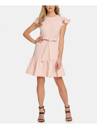 DKNY Womens Pink Ruffled Side Bow Flutter Below The Knee Formal Dress 10