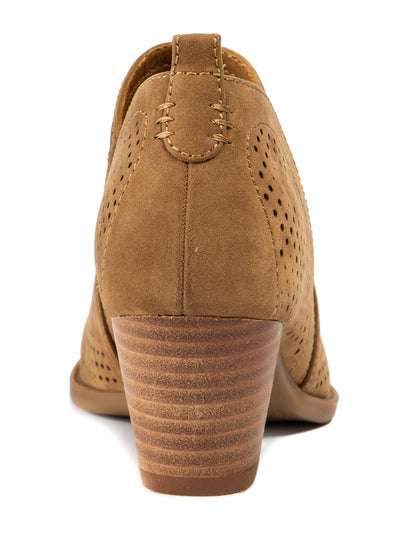 BARETRAPS Womens Beige Laser Cut Detail Cushioned Rizzo Round Toe Stacked Heel Slip On Booties 9.5 M