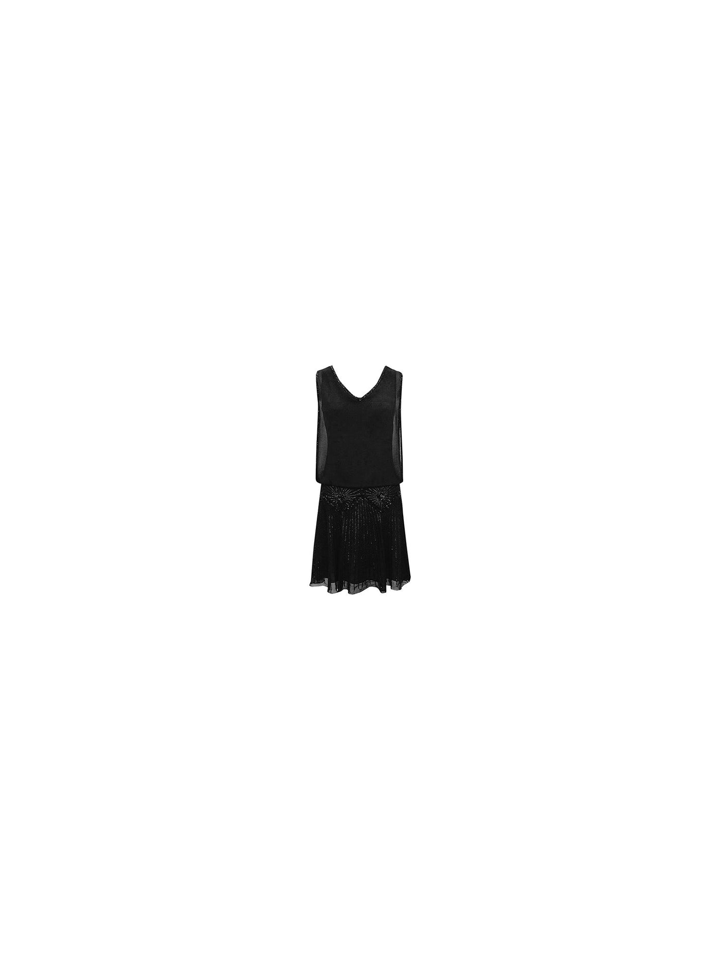 JKARA Womens Black Beaded Sequined Sleeveless V Neck Knee Length Cocktail Fit + Flare Dress 12