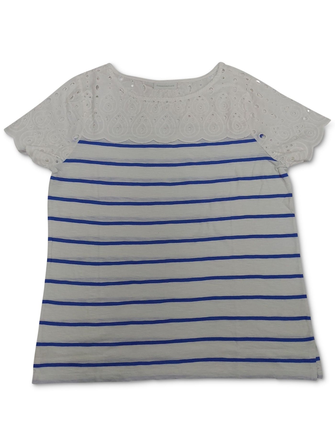 CHARTER CLUB Womens White Striped Short Sleeve Boat Neck T-Shirt Size: S
