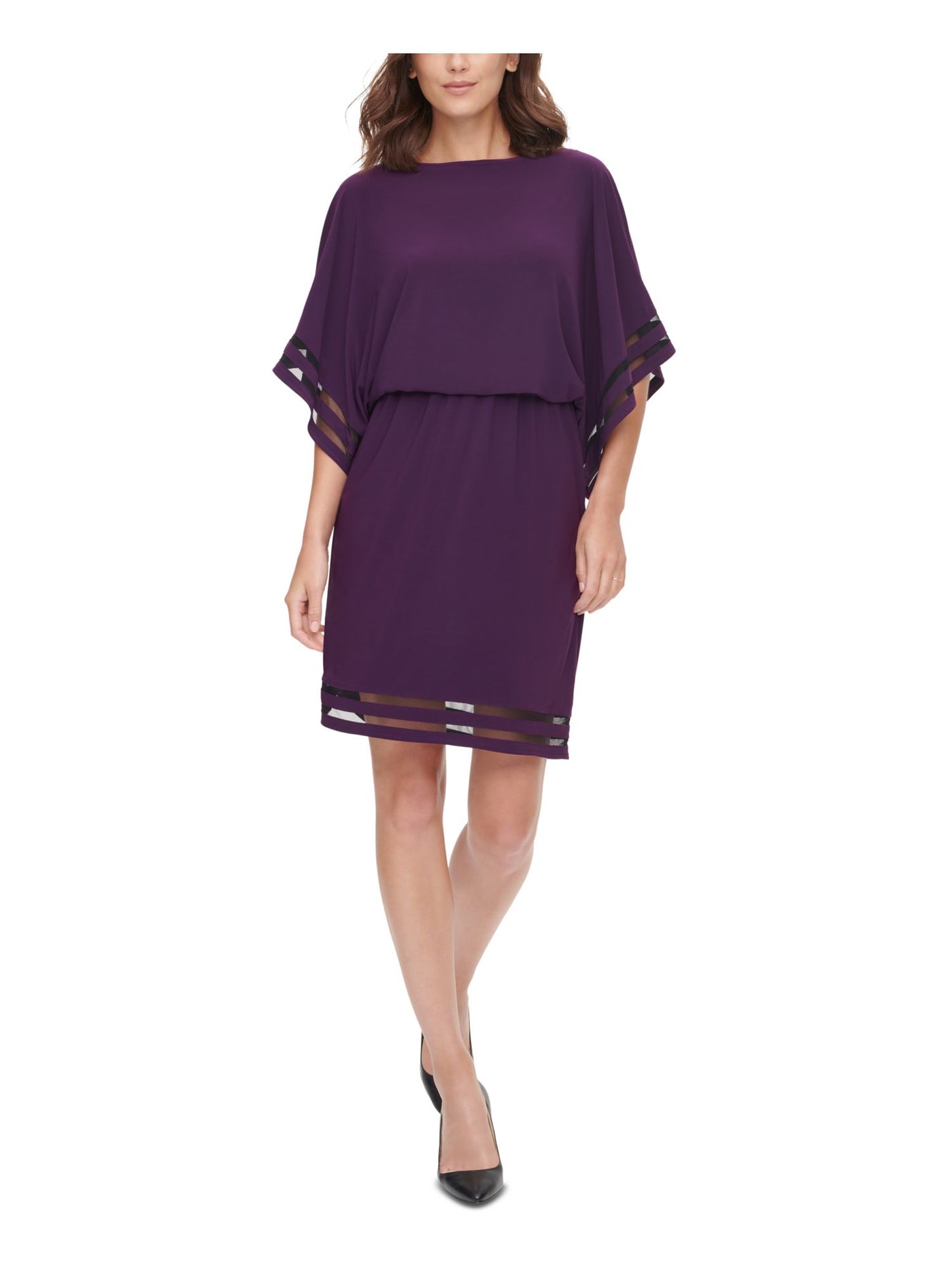 JESSICA HOWARD Womens Purple Dolman Sleeve Boat Neck Above The Knee Cocktail Blouson Dress Petites 10P