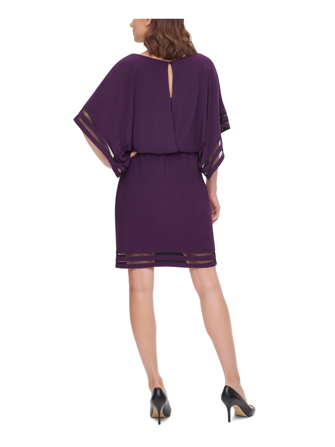 JESSICA HOWARD Womens Purple Dolman Sleeve Boat Neck Above The Knee Cocktail Blouson Dress Petites 12P