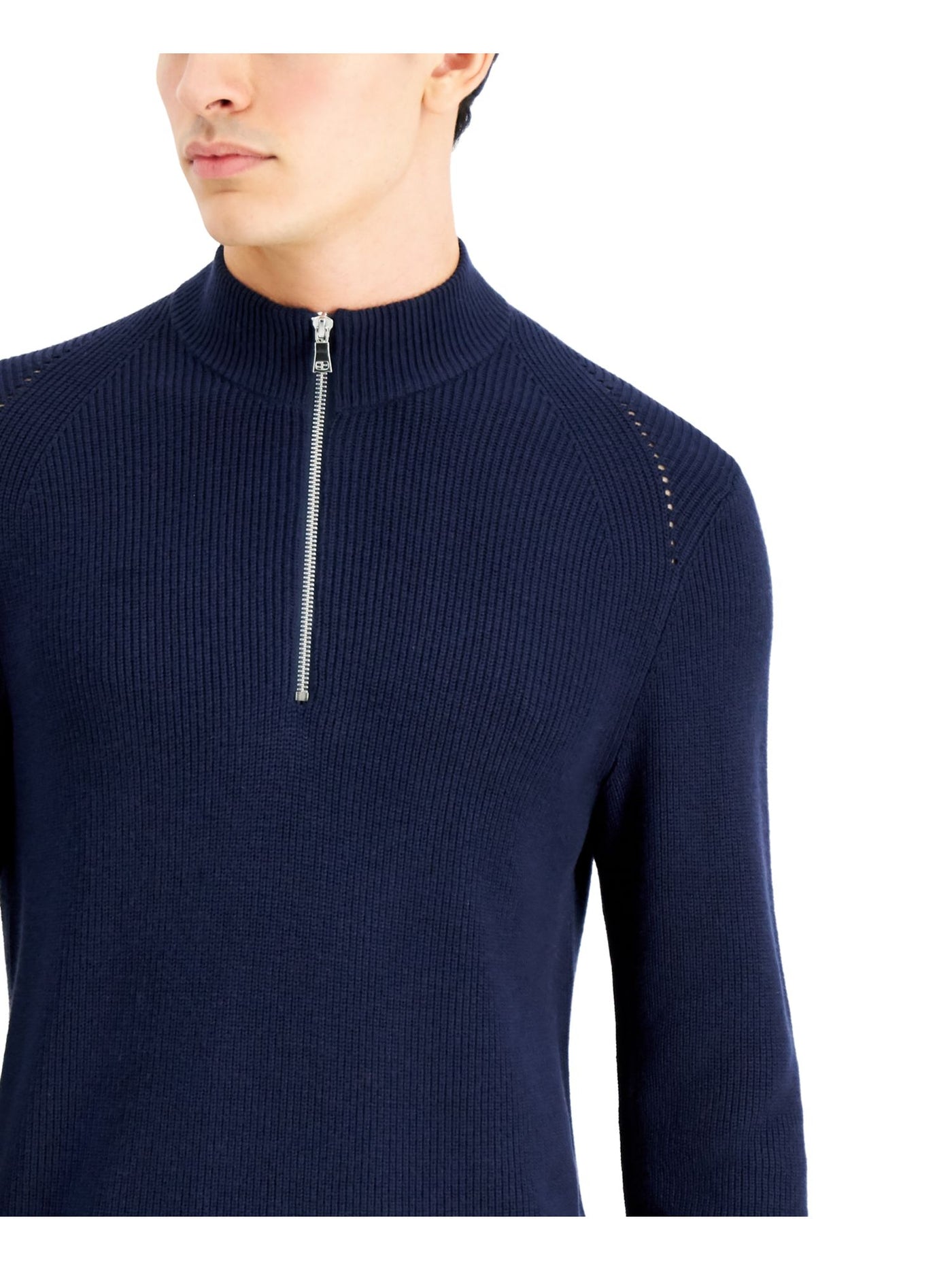 INC Mens Blue Turtle Neck Quarter-Zip Pullover Sweater XL