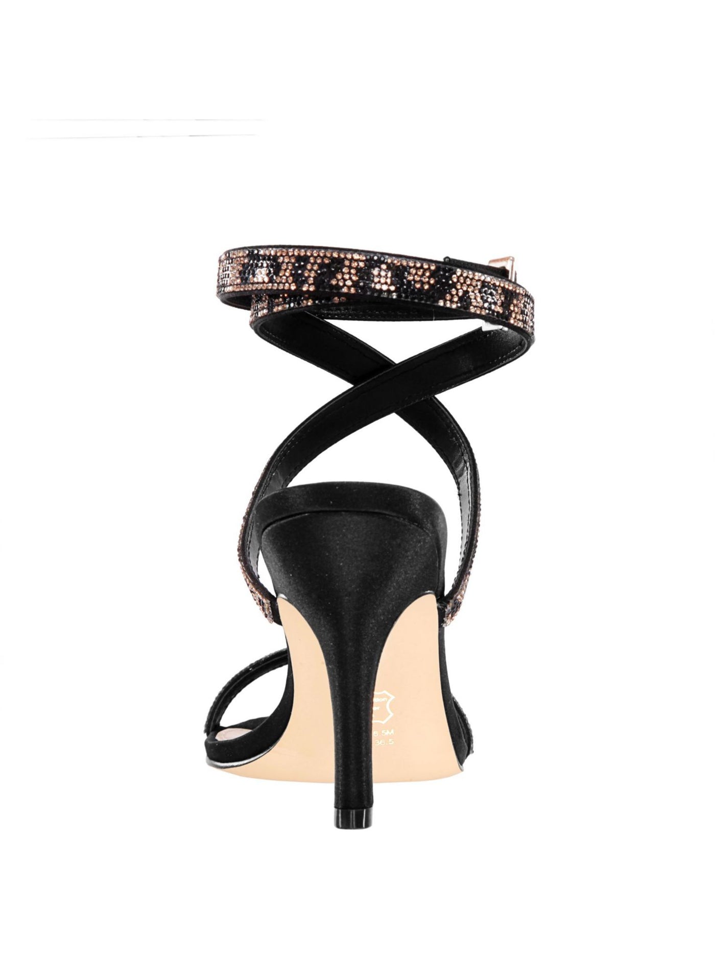 NINA Womens Black Embellished Adjustable Strap Rhinestone Varena Round Toe Stiletto Buckle Dress Sandals Shoes 10