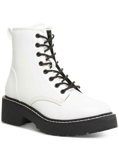 MADDEN GIRL Womens White Lug Sole Lace Carra Round Toe Block Heel Zip-Up Combat Boots 9.5 M