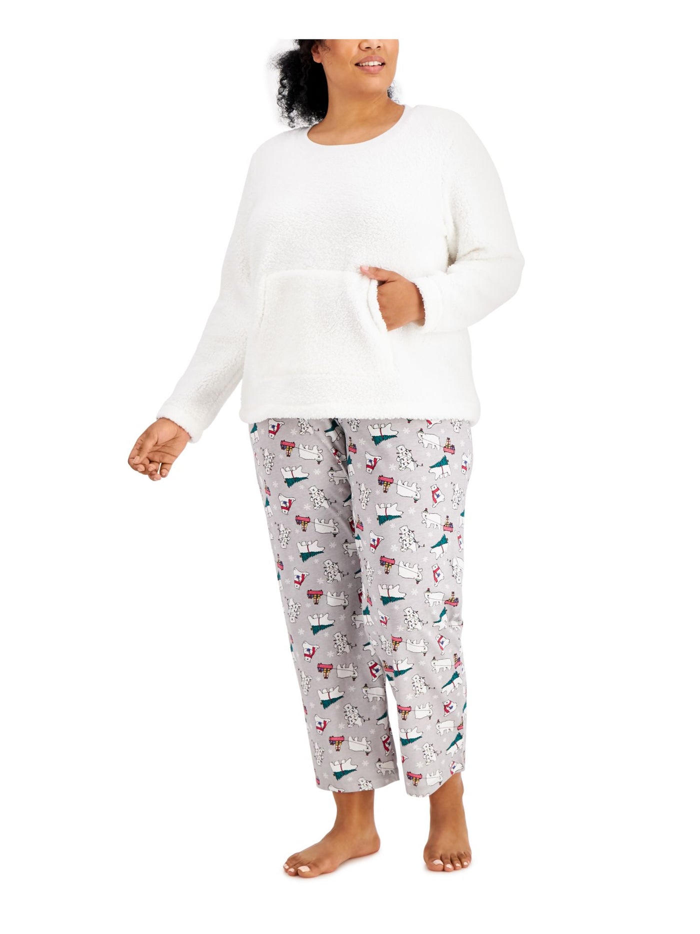 FAMILY PJs Womens White Top Ultra Soft Long Sleeve Straight leg Pants Pajamas Plus 1X