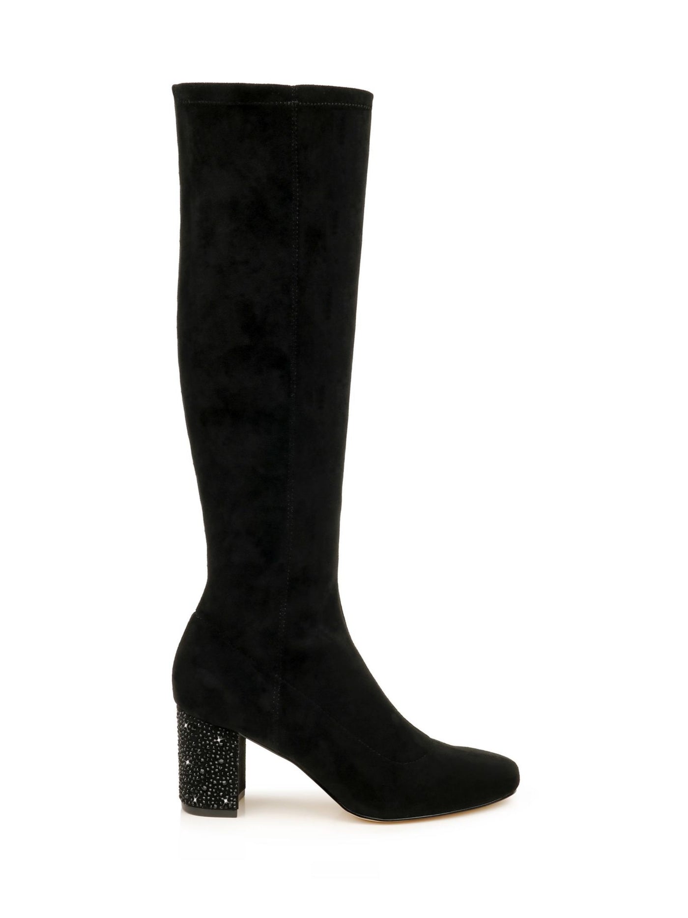 JEWEL BADGLEY MISCHKA Womens Black Rhinestone Heel Stretch Padded Evalina Square Toe Block Heel Heeled Boots 10