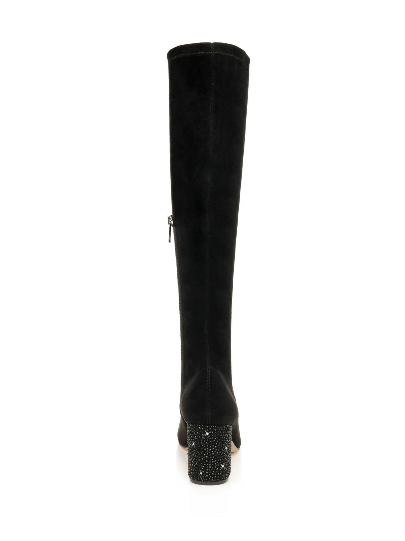 JEWEL BADGLEY MISCHKA Womens Black Rhinestone Heel Stretch Padded Evalina Square Toe Block Heel Heeled Boots 10